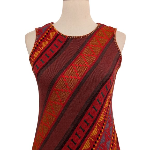 Westside Womens Sz M Red Aztec Geometric Embroidered Sleeveless Tunic Top Dress - Picture 5 of 11